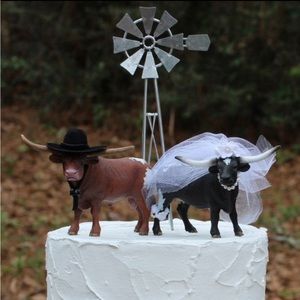 Wedding cake topper Longhorn Groom & Bride with windmill